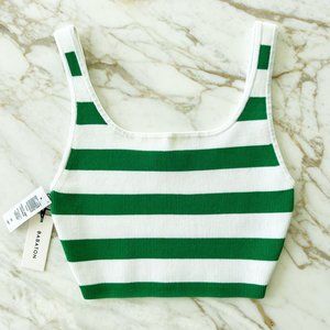 NWT Aritzia Babaton Sculpt Knit Squareneck Crop Tank, White Green Stripe, Size S